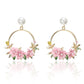 Trendy Cute Pink Flower Earrings For Women Girls Jewelry Female Rhinestone Gold Metal Round Circle Earrings Gift