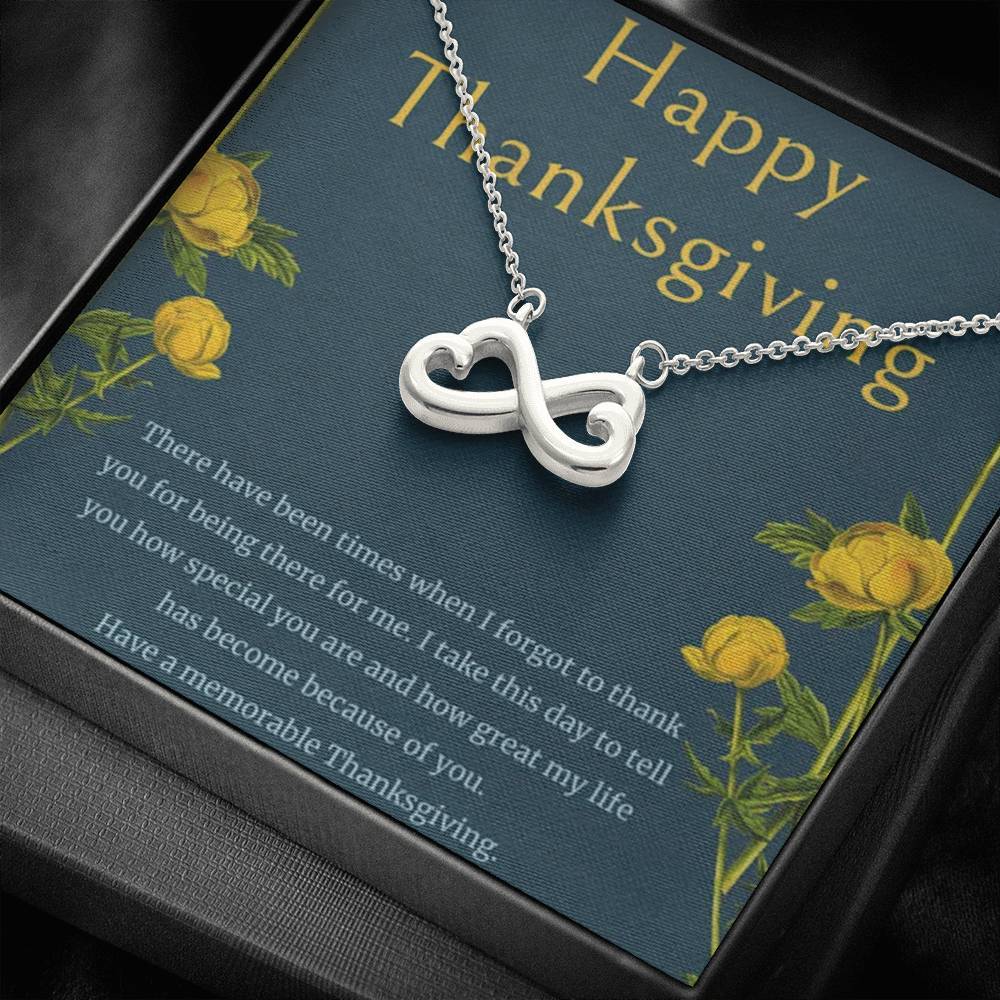 Happy Thanksgiving 18K White Gold Plated Infinity Heart Necklace