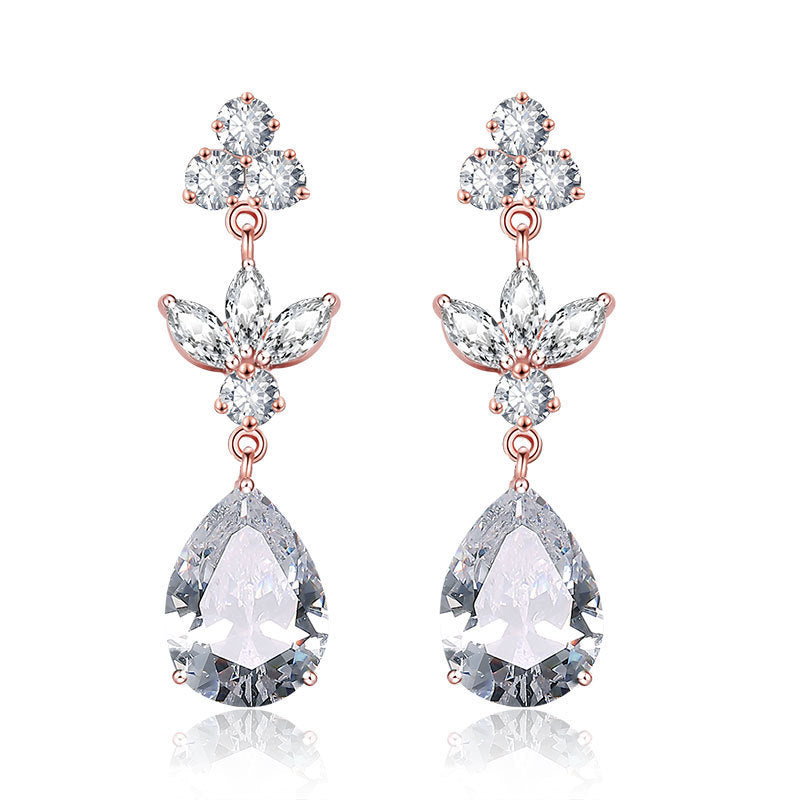 Long Temperament Water Drop Zircon Female Earrings