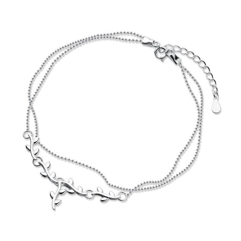 Literary Simple Double-layer Branches And Leaves Sweet Foot Jewelry