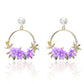 Trendy Cute Pink Flower Earrings For Women Girls Jewelry Female Rhinestone Gold Metal Round Circle Earrings Gift